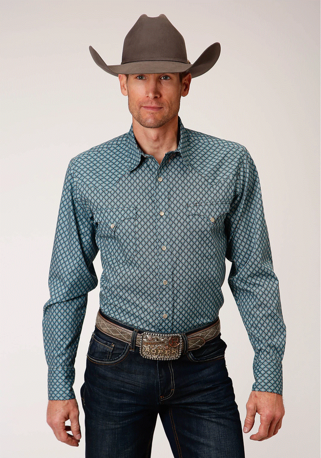 03-001-0064-0772 Roper Men's West Made LS Shirt Blue