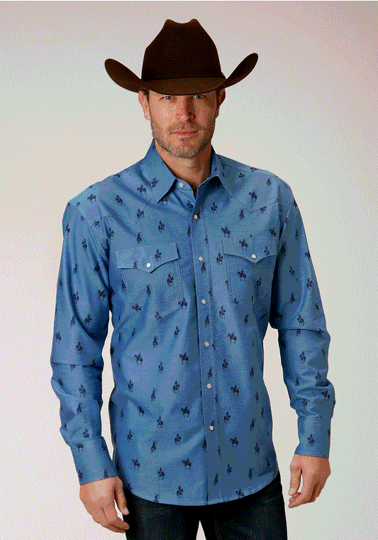 03-001-0225-0794 Roper Men's Amarillo LS Shirt Blue