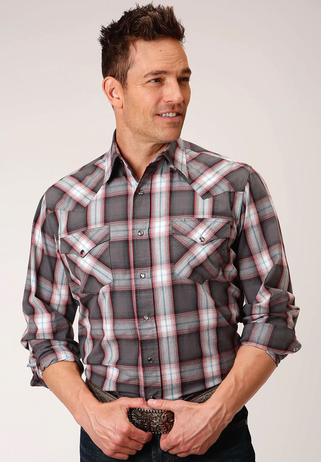 03-001-0062-4031GY Roper Men's West Made Plaid Shirt