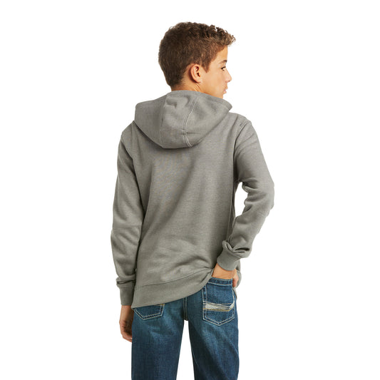 10037006 Ariat Boys Basic Hoodie Charcoal Raised Red