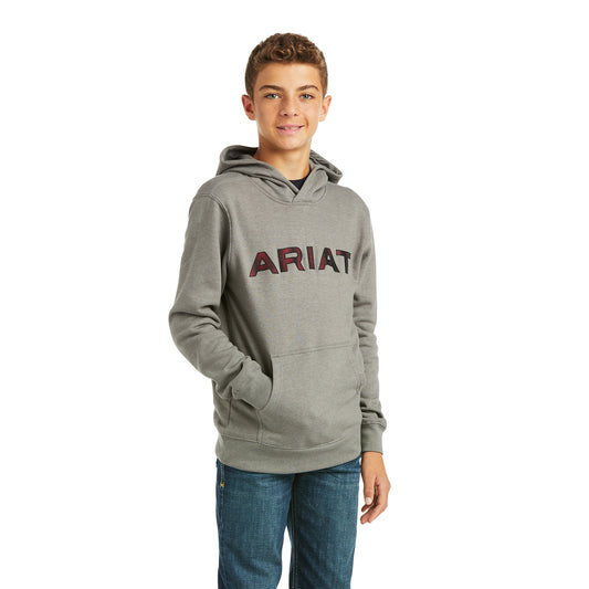 10037006 Ariat Boys Basic Hoodie Charcoal Raised Red