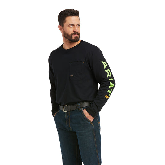 10037405 Ariat Men's Rebar Workman Logo LS TShirt Black