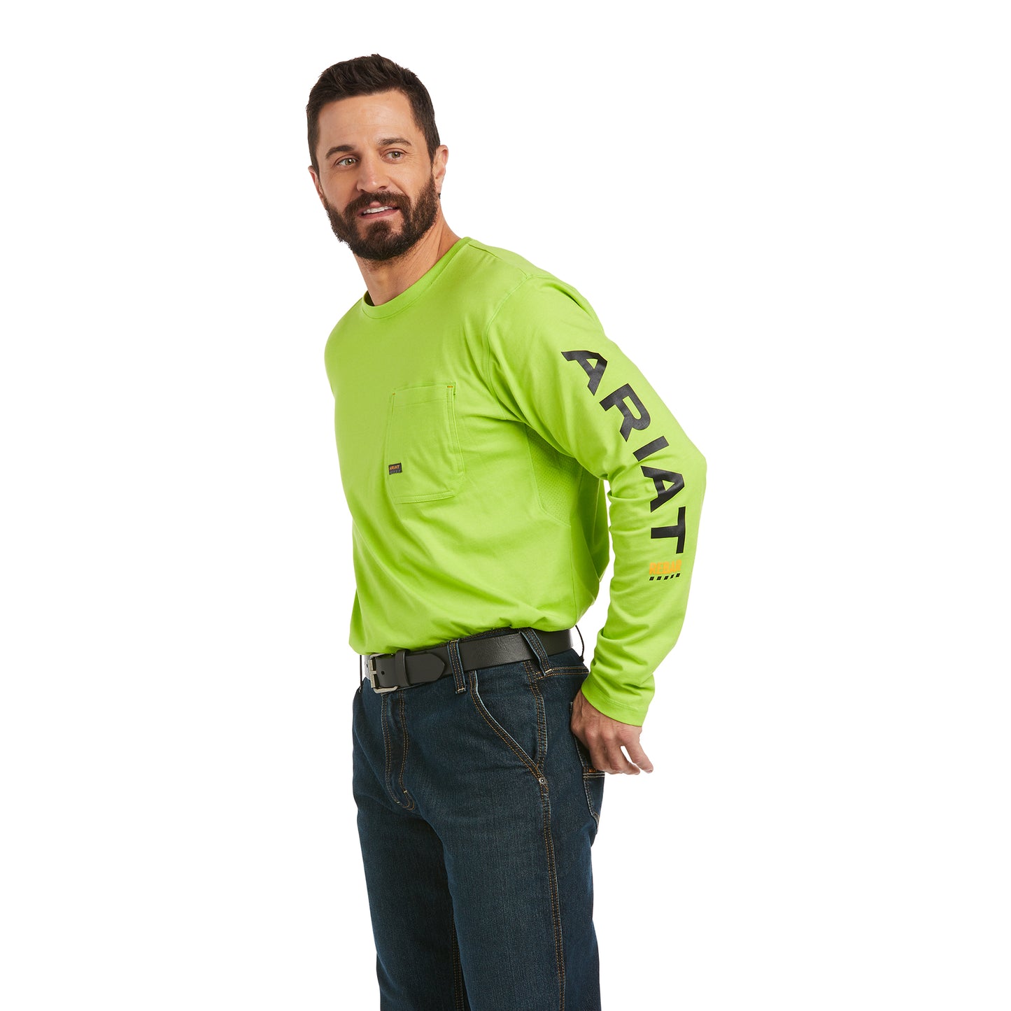 10037406 Ariat Men's Rebar Workman Logo LS TShirt Lime