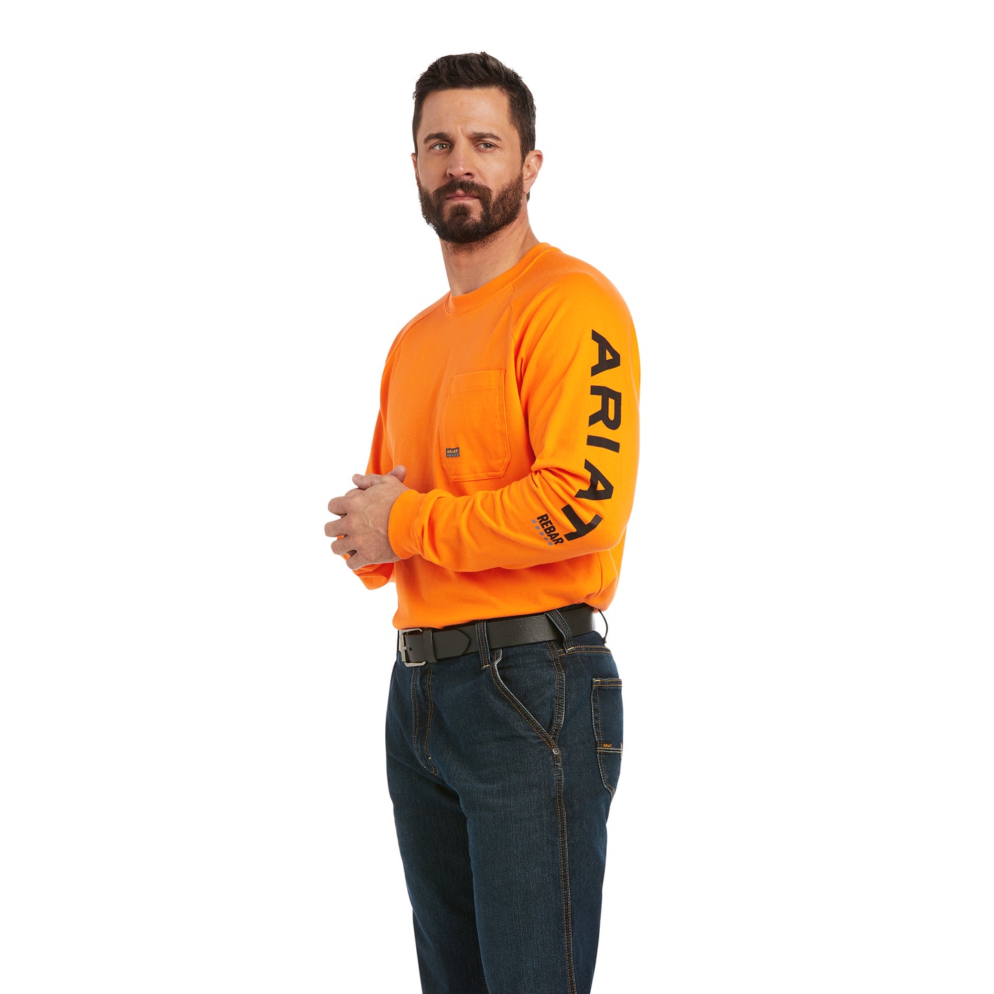 10037643 Ariat Men's Rebar Cotton Strong Graphic LS Tee Safety Orange