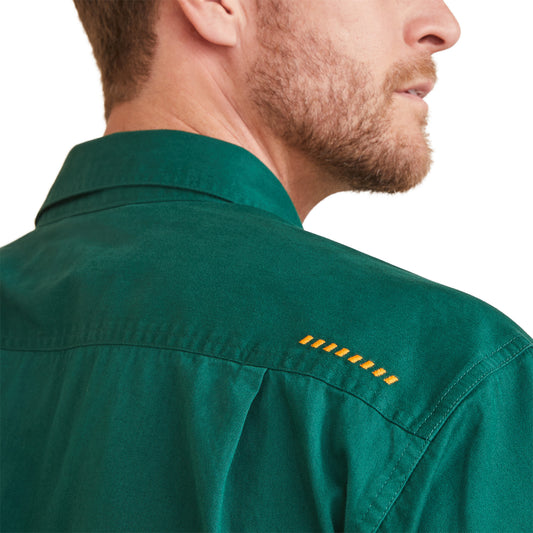 10042858 Ariat Mns Rebar Half Button LS Workshirt Dark Green