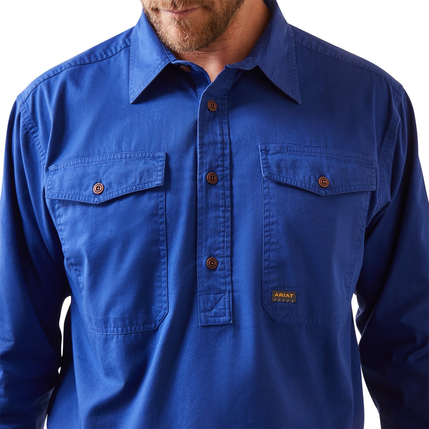 10042861 Ariat Mns Rebar Half Button LS Workshirt Cobalt