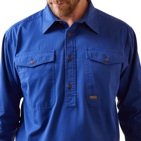 10042861 Ariat Mns Rebar Half Button LS Workshirt Cobalt