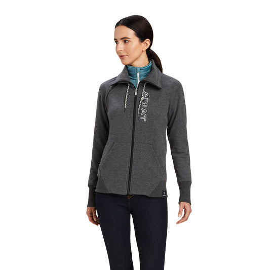 10041227 Ariat Women's Team logo full zip Sweatshirt Charcoal grey