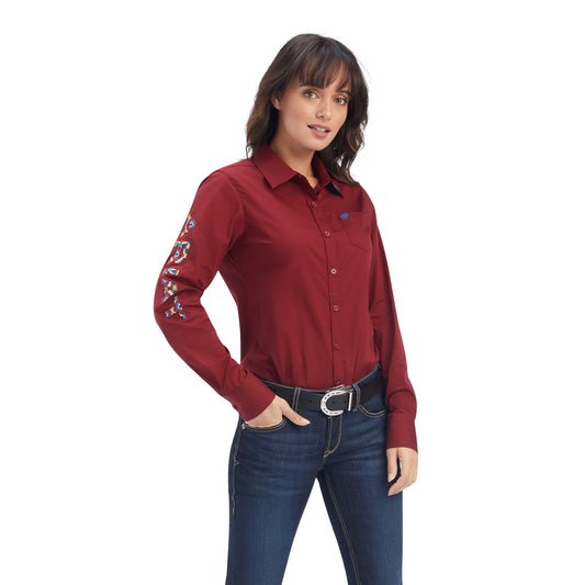 10041434 Ariat Women's Kirby Stretch LS Shirt Roughe Red