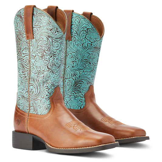 10042534 Ariat Wmns Round Up Floral Turquoise Boots