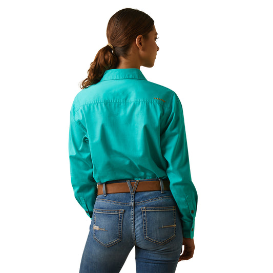 10042849 Ariat Wms Rebar Half Button LS Workshirt Turquoise