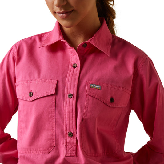10042851 Ariat Wms Rebar Half Button LS Work shirt Pink