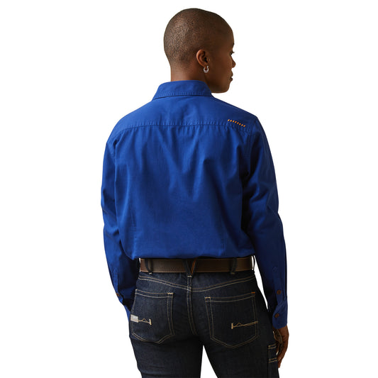 10042855 Ariat Wms Rebar Half Button LS Work Shirt Cobalt