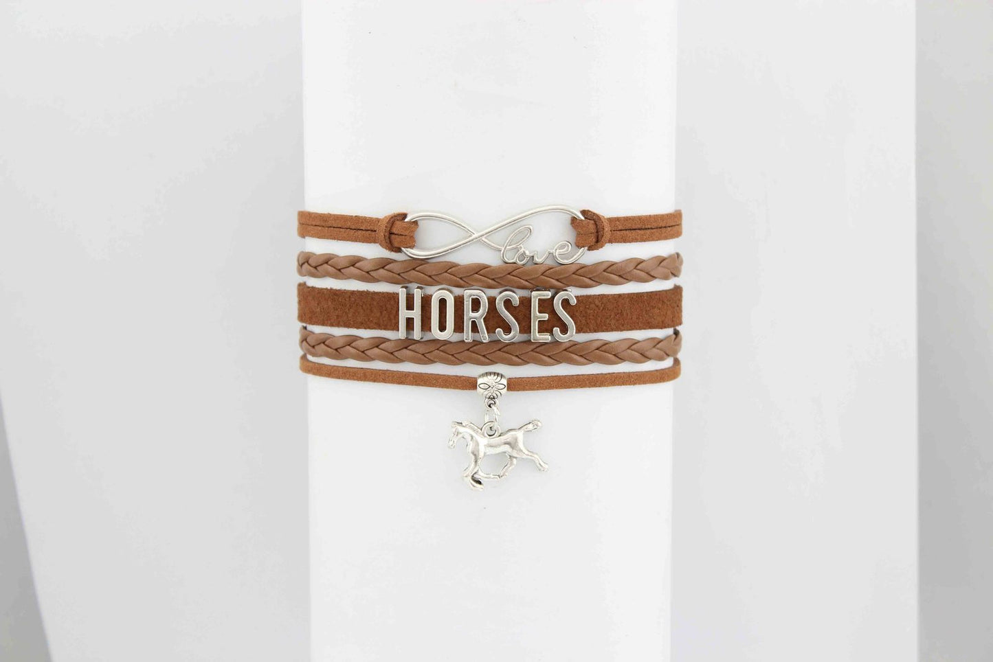 JB180BR Brigalow Brown Leather I Love Horses Bracelet