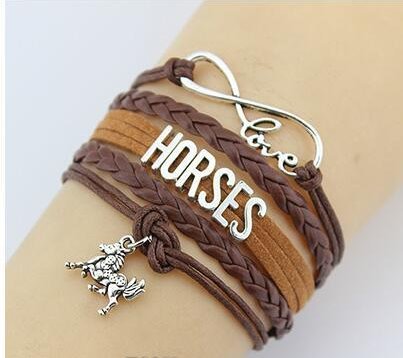 JB180BR Brigalow Brown Leather I Love Horses Bracelet