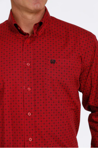 MTW1105460 Cinch Mens Button Down Red LS Shirt