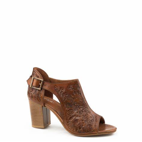 09-021-0946-2584 Roper Women's Mika Tooled Leather Closed Back Tan