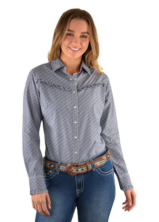 P2W2132555 Pure Western Women's Britt Frill LS Print Shirt