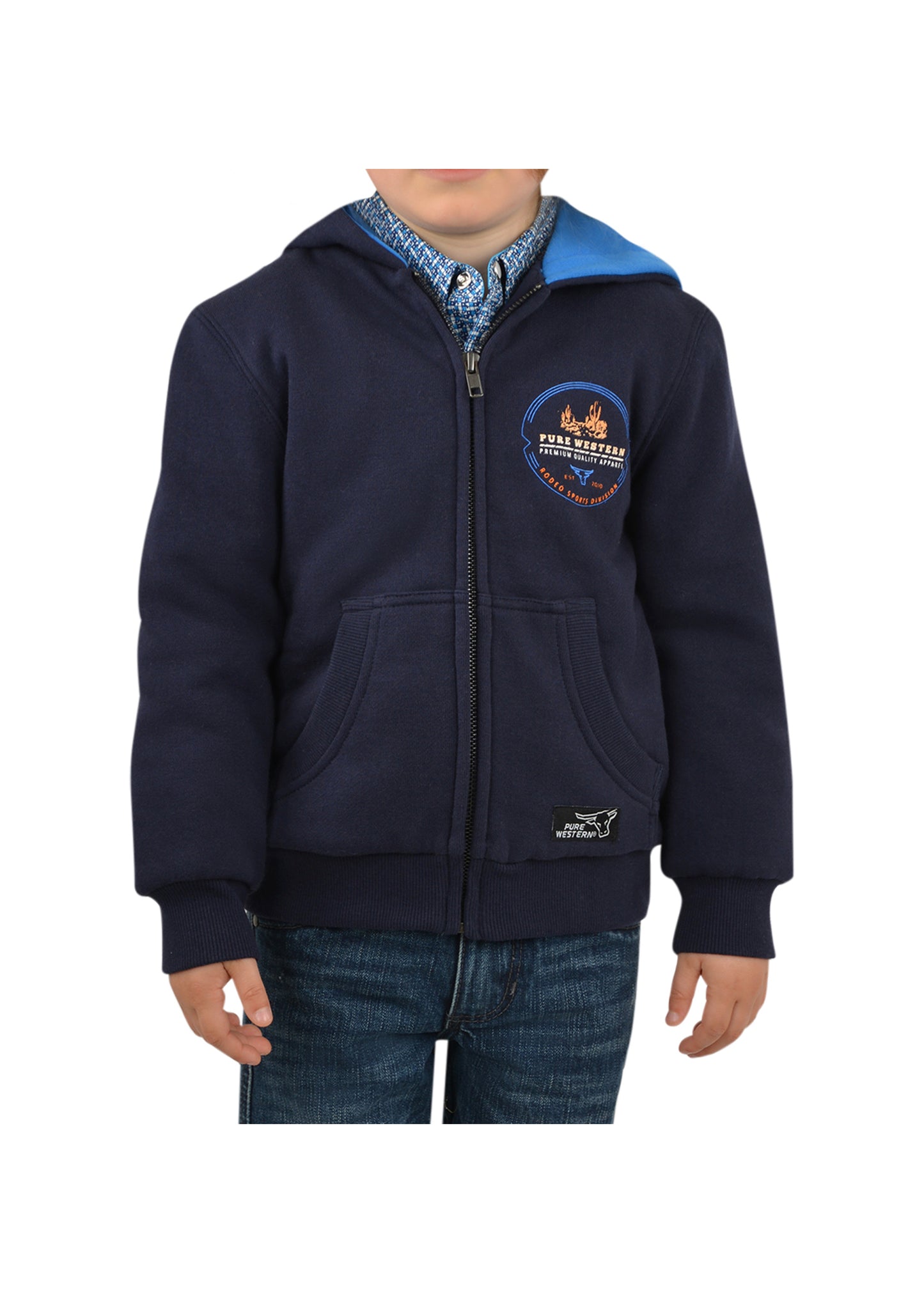 P2W3710522 Pure Western Boys McQuarie Zip Hoodie Navy