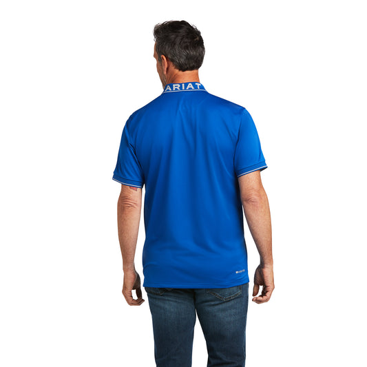 10039798 Ariat Men's Logo Fitted SS Polo Cerulean Blue