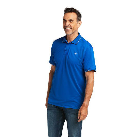 10039798 Ariat Men's Logo Fitted SS Polo Cerulean Blue