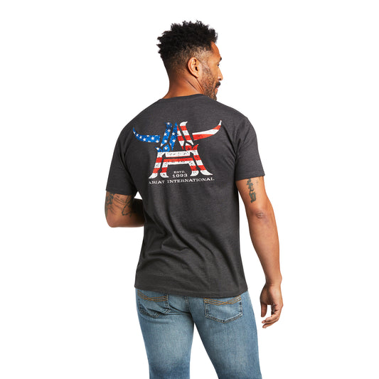 10039924 Ariat Men's Longhorn Tee Charcoal Heather