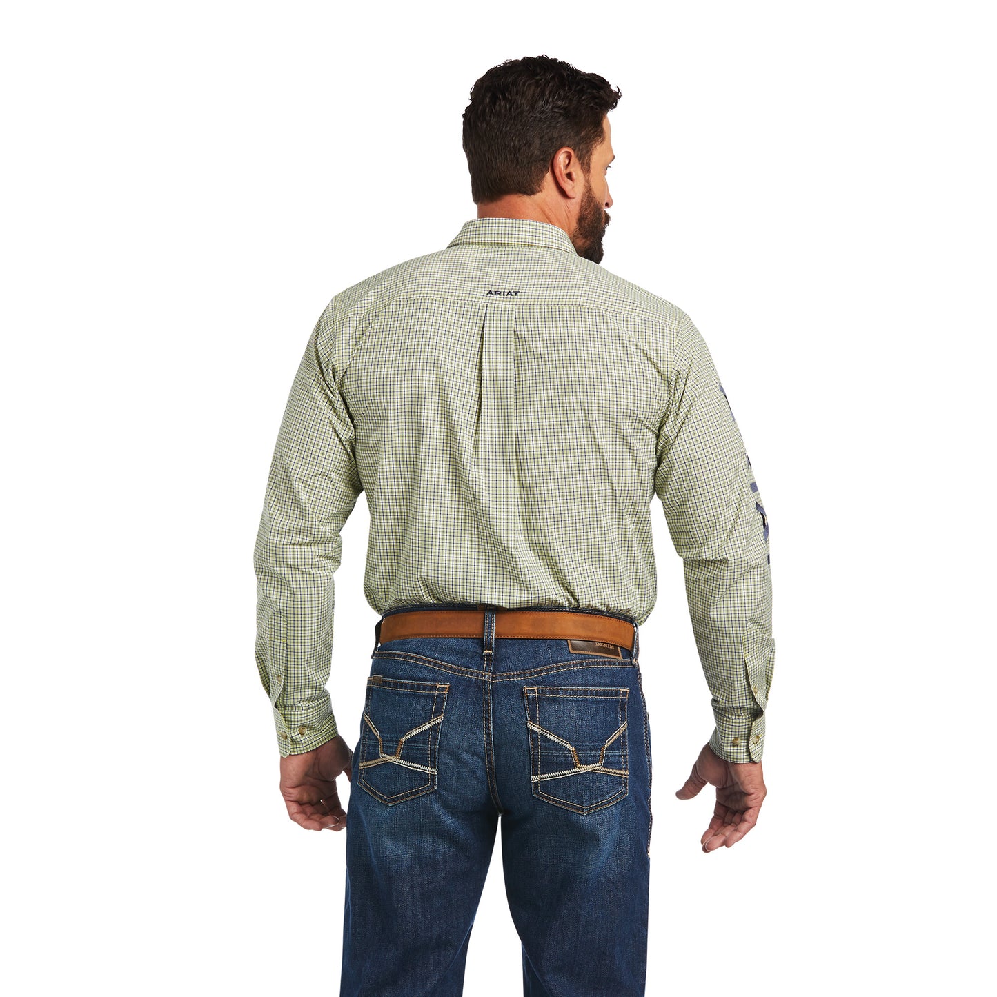 10040576 Ariat Mns PRO Team Drew LS Shirt White & Green Check