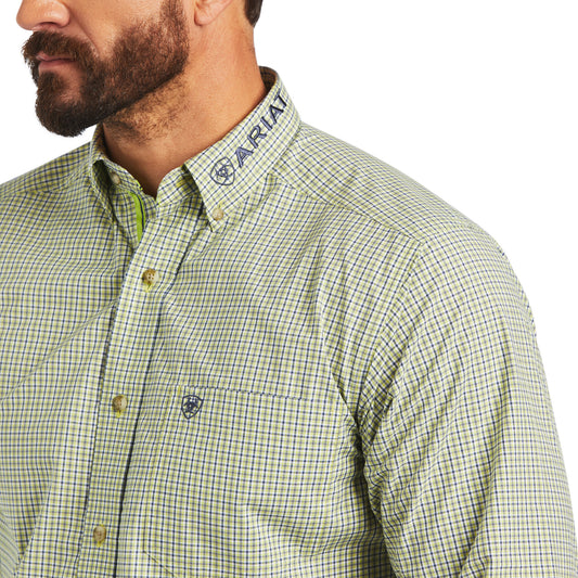 10040576 Ariat Mns PRO Team Drew LS Shirt White & Green Check