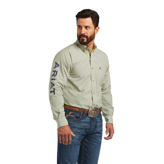 10040576 Ariat Mns PRO Team Drew LS Shirt White & Green Check