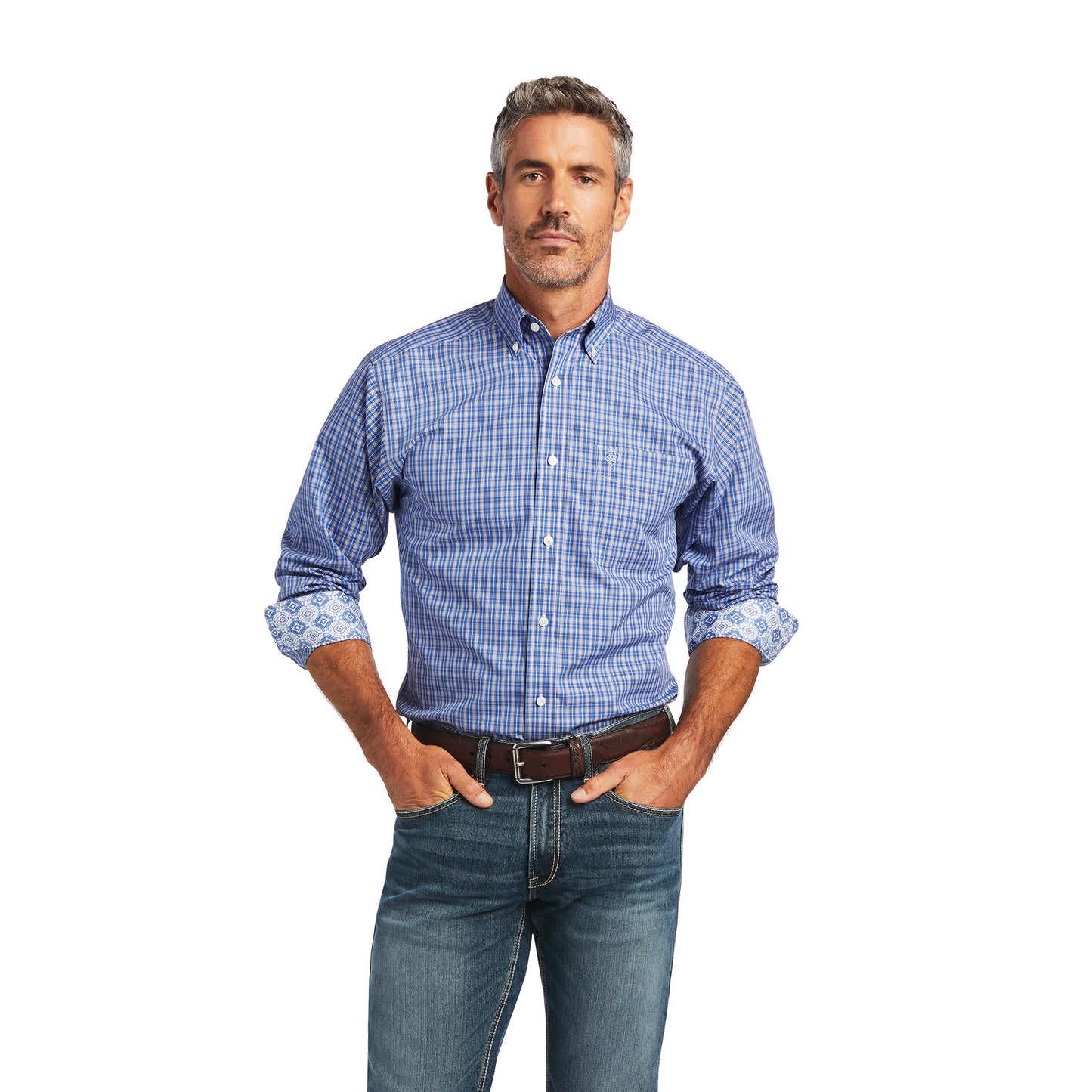 10040723 Ariat Mns Ezrah Fitted LS Shirt Reykjavik Blue