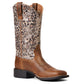 10040363 Ariat Women's Round Up Wide Square Toe Pearl Brown/Metallic Leopard