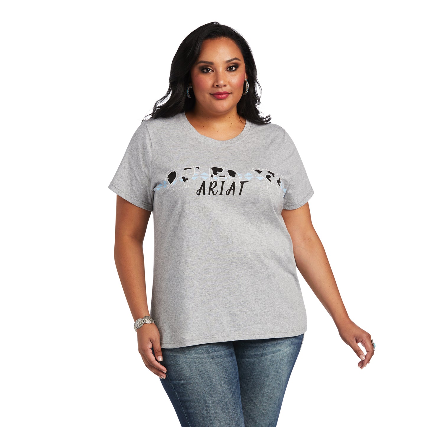 10040496 Ariat Wms Cow Pasture ss Tee Heather Grey