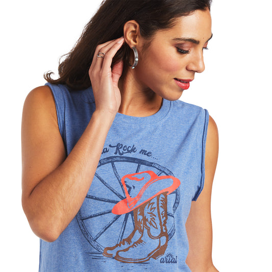 10040514 Ariat Wms Mama Sleeveless Tee Reykjavik Blue