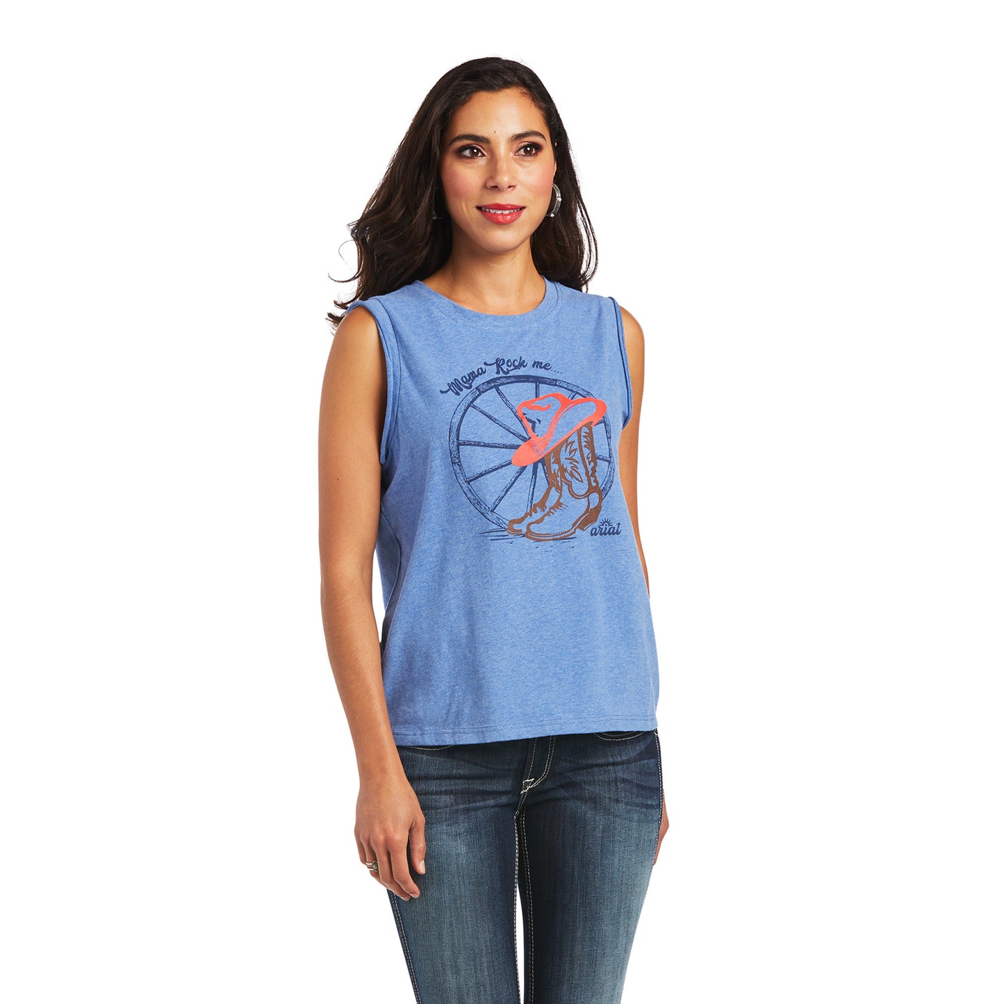 10040514 Ariat Wms Mama Sleeveless Tee Reykjavik Blue