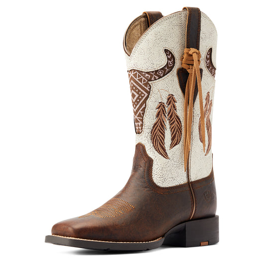 10044434 Ariat Womens Round up Southwest Stretchfit Barn Brown/ Crackled White