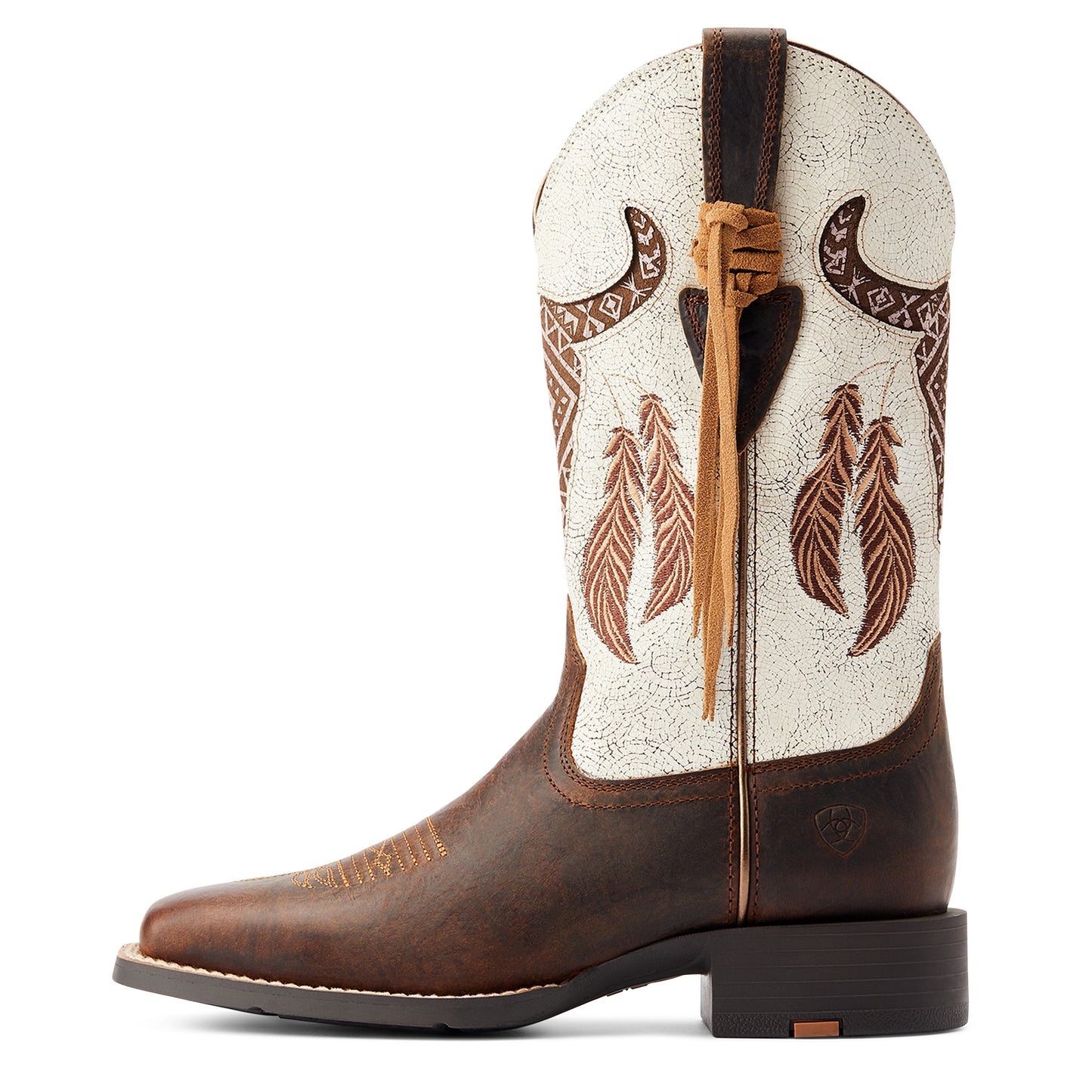 10044434 Ariat Womens Round up Southwest Stretchfit Barn Brown/ Crackled White