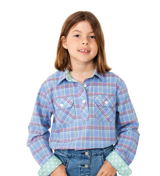 GWLS2233 Just Country girls Harper Half Button Work Shirt Blue Plaid
