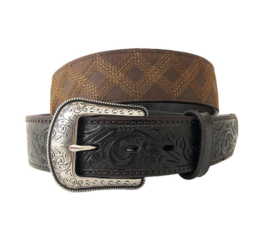 8632500 Roper Men's Genuine Leather Diamond Stitched Belt