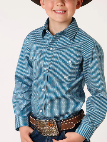 03-30-225-2103 Roper Boys L/S Green Print Shirt