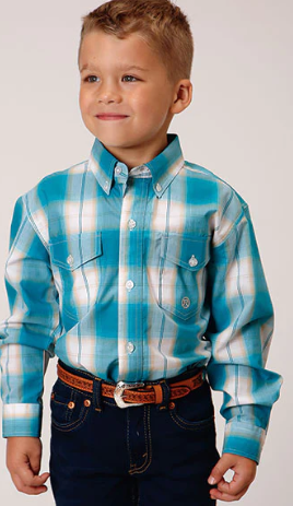 03-030-0378-4046 Roper Boys L/S Shirt Plaid Blue