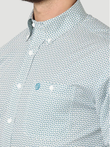 112314991 Wrangler L/S George Strait Aqua/Green Pattern Shirt