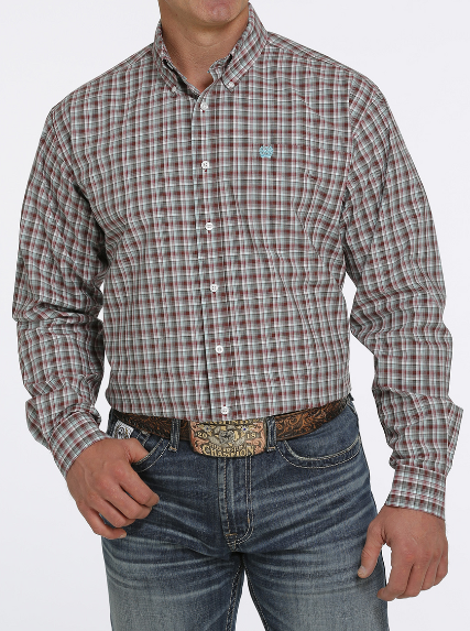 MTW1105427 Cinch Mns Turquoise Plaid L/S Shirt