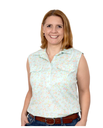 WWNS2280 Just Country Wms Spearmint Flowers Sleeveless Shirt