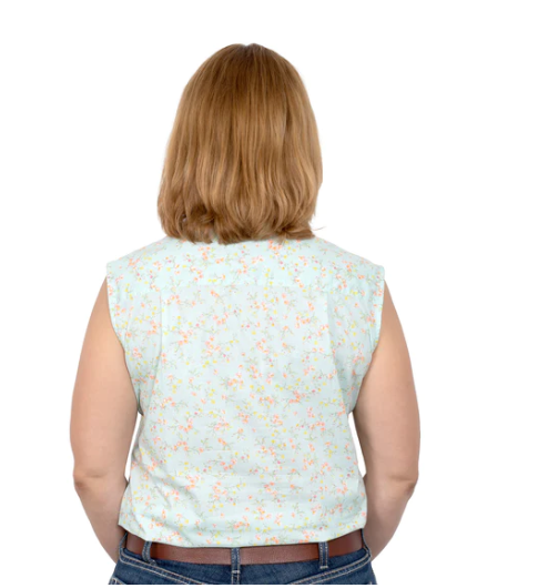 WWNS2280 Just Country Wms Spearmint Flowers Sleeveless Shirt