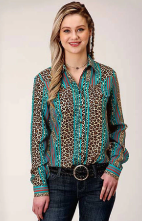 03-050-0590-0148 Roper Wms Aztec Leopard Stripe Blouse