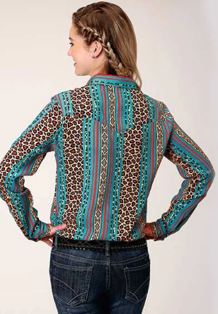 03-050-0590-0148 Roper Wms Aztec Leopard Stripe Blouse