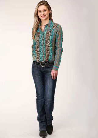 03-050-0590-0148 Roper Wms Aztec Leopard Stripe Blouse