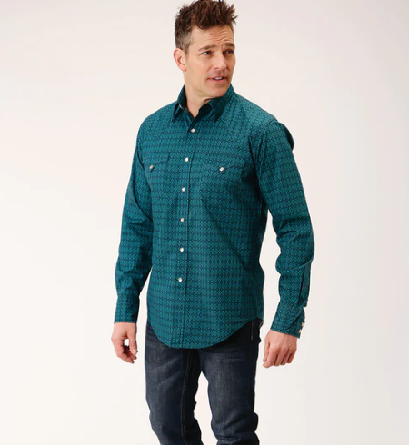03-001-0064-1011 Roper Mns West Collection LS Shirt Green