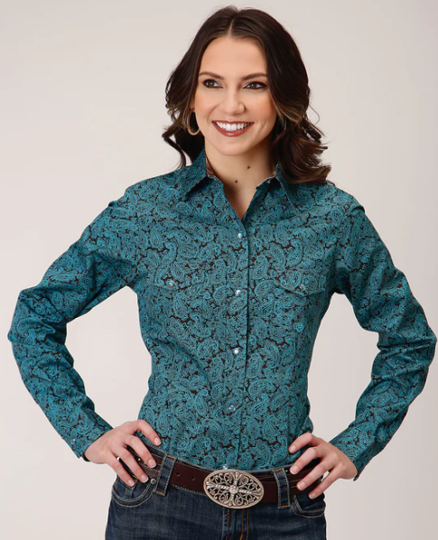 03-050-0225-0174 Roper Wms Amarillo Collection Blue LS Shirt