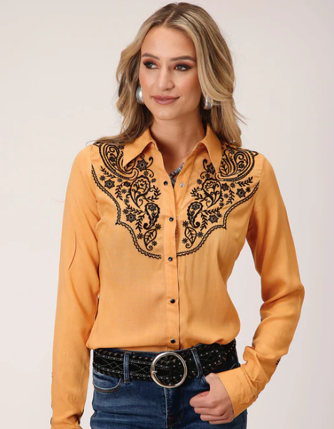 03-050-0565-1037 Roper Wms West Collection Soild Yellow LS Shirt